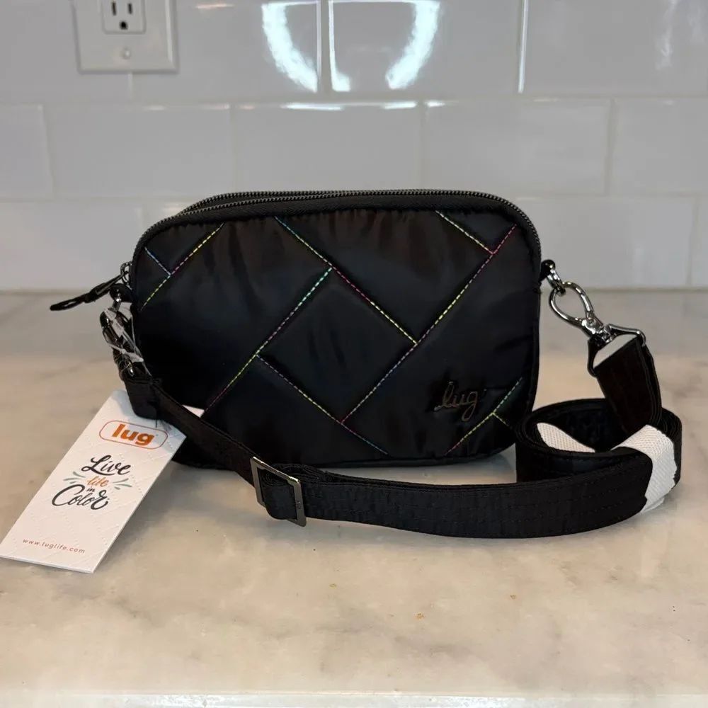 Lug Coupe SE Convertible Crossbody Bag Black Rainbow Stitching RFID NWT